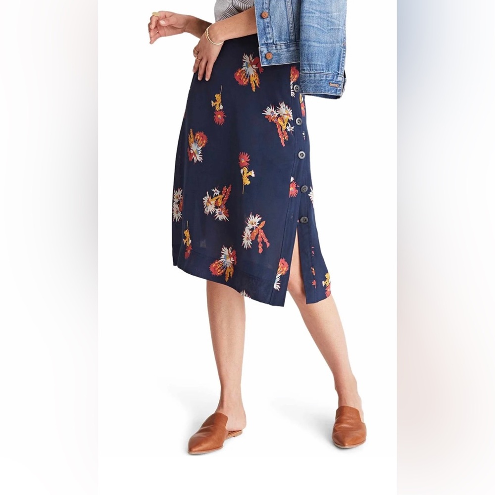 MADEWELL Silk Side Button Skirt in Cactus Flower, Size 12, Style G7798 NWOT